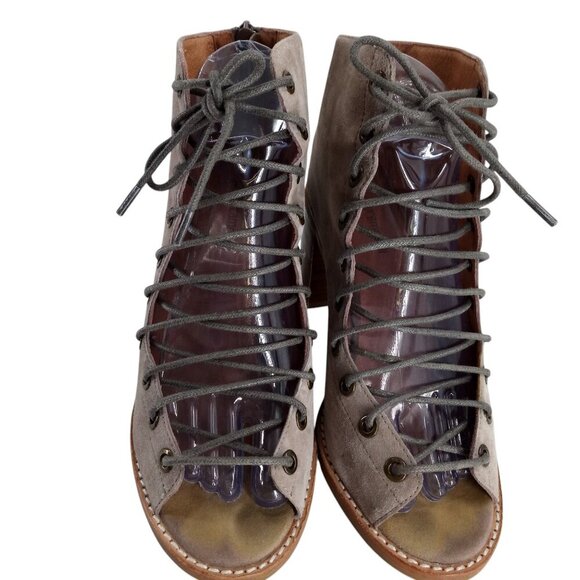 Jeffrey Campbell Cors Lace Up Open Toe Boots Booties Size 7.5 Suede Beige - Picture 3 of 15